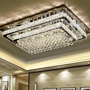 Lampadario Moderno di Lusso in Cristallo K9 PM, Lampada da Soffitto in Acciaio Inox per <span class=keywords><strong>Soggiorno</strong></span>, Illuminazione LED Rettangolare per Sala da Pranzo - Product Image 1