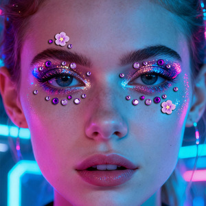 Autocollants pour le <span class=keywords><strong>visage</strong></span> en strass brillants style fée rêveuse, étoile, lune, coquille, décorations faciales 3D scintillantes pour le maquillage de fête - Product Image 4