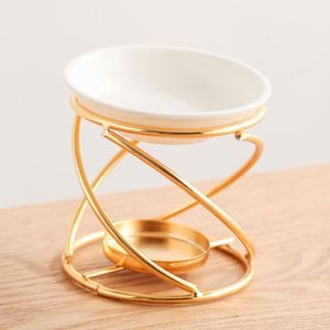 Lampe chauffante créative en métal pour huiles essentielles, brûleur d'huile en céramique doré, chauffe-cire, décoration d'intérieur - Product Image 1