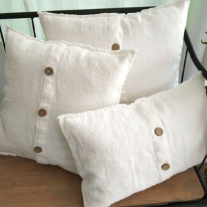 Wholesale Cushion Cover Pillowcase 100% Flax Linen Beige <b>Striped</b> Plaid Pattern Chair Cover Bamboo Shell Button Pillow Cover <b>Set</b> - Product Image 2