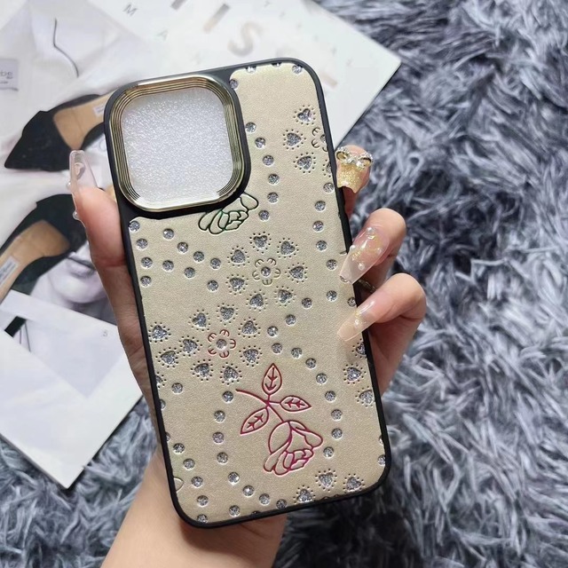 Ladies Luxury Design Flower Leather Mobile Phone Case Cover for Iphone 11 12 13 14 15 16 17 Pro Max
