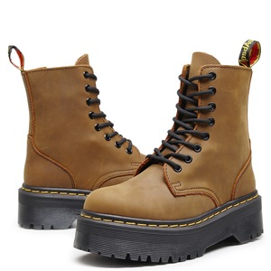 Thick-soled 8-hole locomotive <b>boots</b> for women, side zipper, wild horse brown short <b>boots</b>, genuine leather workwear - Product Image 4
