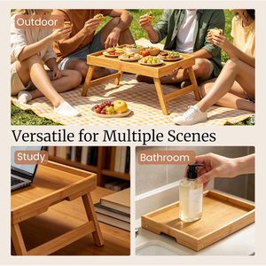 <b>Bamboo</b> Folding <b>Table</b> 45.8x30x19cm Foldable Natural Color For Home Office Bedroom Use - Product Image 4