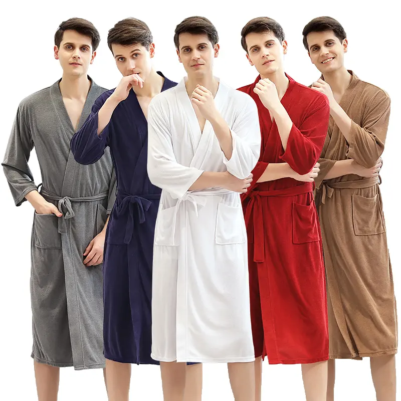 AIMINYZ Vêtements de nuit pour femmes Printemps et été Serviette de bain fine de haute qualité pour hommes Peignoirs amples mi-longs Hôtel Couple Pyjamas