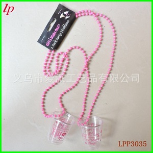Lip Printed Pink <b>Beaded</b> Cup <b>Set</b> Party Necklaces Women's Props LPP3035 - Product Image 1