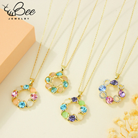 Perhiasan Set Kalung Anting Berlapis Emas 14k Berkualitas Tinggi Anti Luntur dengan Kristal dan Batu Berwarna Alami untuk Wanita Korea