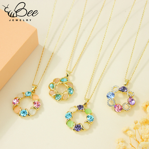 Juego de Joyería de Cristal con Baño de Oro de 14k de Alta Calidad, Sin Deslustre, con Piedras Naturales de Colores, Collar y Aretes para Mujeres Coreanas - Product Image 3