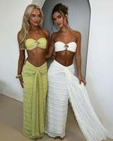 Bikini wanita dengan balutan tanpa tali Dua warna atasan dan rok panjang rajutan Set pakaian pantai dua potong XS-L