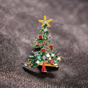 YINIメーカー卸売デザイナーカスタムヴィンテージメタルラインストーンファッションクリスマスツリーブローチピン女性用 - Product Image 3