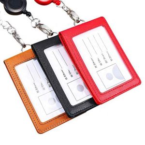 Business Card Holder Office Work Name Badge Holder PU <b>Leather</b> Custom Logo Fashion Style 3 in Size Gift <b>Lanyard</b> ID Card Holder - Product Image 4