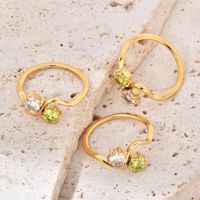 Bagues empilables pour femmes en acier inoxydable 316L, plaqué or 18K PVD, non ternissables, avec double zircone péridot ronde et diamants