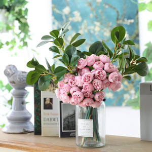 Ramo de rosas artificiales de té de 27 cabezas, rafia, flores de boda falsas, plantas verdes para decoración del hogar, arreglo de fotografía - Product Image 3