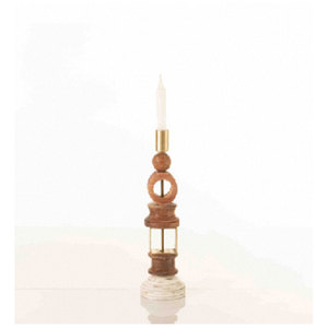 Support de bougie en bois tourné de style chandelier avec accents géométriques en laiton - Product Image 1
