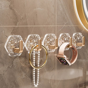 Acrylic <b>Adhesive</b> Wall <b>Hooks</b> 5 Pack Modern Design For Bathroom Jewelry Storage Easy Installation No Drilling Required - Product Image 1