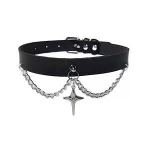 Collar personalizado estilo punk oscuro con estrella de cuatro puntas, collar de cuero con cruz para chica moderna, collar retro para la clavícula - Product Image 4