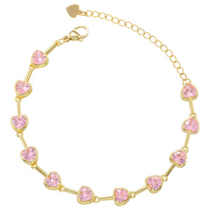 Collana Tennis con Cuore in Zirconia Cubica Rosa Ghiacciata, Placcata <span class=keywords><strong>Oro</strong></span>, con Pendente a Cuore per Gioielli da Donna - Product Image 5