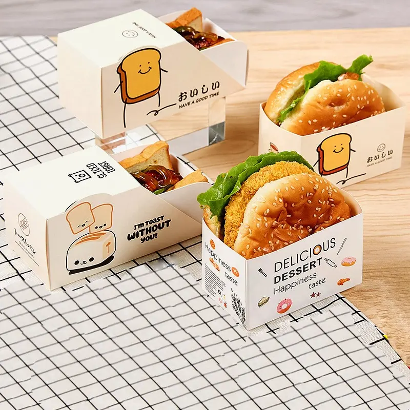 Caja de cartón desechable personalizada, embalaje de hamburguesas, patatas fritas, grado alimenticio