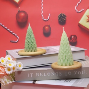 Personnalisation de cire de soja de vacances cire d'abeille colorée cône arbre de Noël bougies parfumées sans flamme en vrac décoration de la maison à la main - Product Image 3