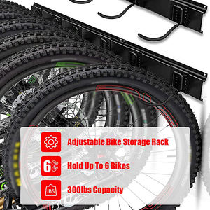 JH-Mech-Support mural peu encombrant pour vélo, pouvant contenir jusqu'à 300lb, 6 crochets verticaux pour vélo, solution de rangement murale pour porte-vélo - Product Image 4