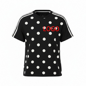 T-Shirt Casual Versatile da Donna Stile Americano con Stampa Logo Personalizzata, Collo Tondo, a Righe e <span class=keywords><strong>Pois</strong></span>, 220g - Product Image 1