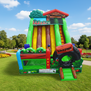 WINSUN Set Medio di Giochi Gonfiabili, Simpatico Scivolo Gonfiabile Triplo da Giardino con 3 Cascate e <span class=keywords><strong>Tema</strong></span> <span class=keywords><strong>Casa</strong></span> sull'Albero - Product Image 1