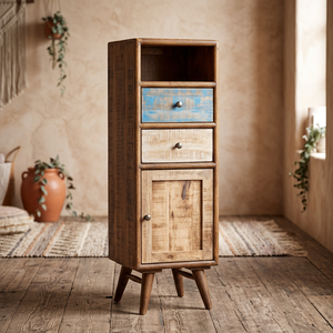 Modern Solid Oak Modular Handmade <b>Tall</b> Dresser with 2 <b>Drawers</b> and Cabinet Door for Bedroom and Living Room Storage - Product Image 3