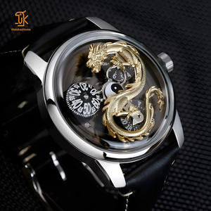 Montre-bracelet sur mesure avec dragon mobile, montre mécanique automatique en cuir de luxe avec verre bombé, fabricant - Product Image 4