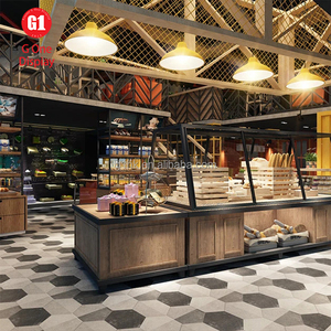 Comptoir de boulangerie en bois, vitrine à pain en bois, décoration intérieure de boulangerie de luxe avec design 3D gratuit - Product Image 1