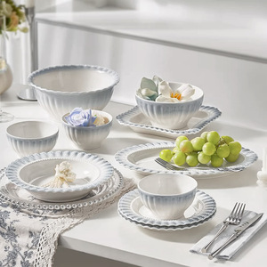 Service de vaisselle en céramique de luxe style français, compatible micro-ondes, motif dégradé, bol et assiette, pour l'inauguration de la maison, mariage, anniversaire, nouveau style 2025 - Product Image 3