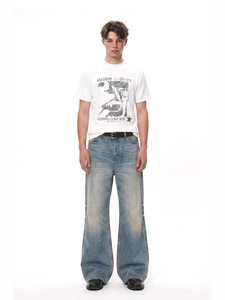 Camiseta Blanca con Estampado Gráfico, Cuello Redondo, Manga Corta, de Algodón, Estilo Urbano para Hombre - Product Image 2