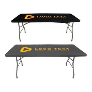 Custom Dye Sublimation Printed Logo Trade Show Tablecloth <b>Waterproof</b> Spandex Fitted Stretch <b>Table</b> <b>Cover</b> 6ft Advertising Event - Product Image 2