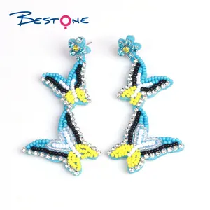 Bestone New Arrival Customizable Pattern Private Label Colorful Butterfly Earrings Handmade Drop Boho Beaded Earrings For Women