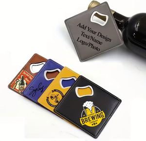 Custom Personalized Retro <b>Cork</b> Square <b>Bottle</b> Opener Metal Coaster for Wedding or Birthday Parties - Product Image 1