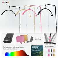 Lampe de beauté demi-lune à câble dissimulé et rotule réglable, lampe sur pied à tête flexible pour extensions de cils, maquillage, salon professionnel