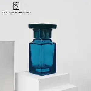 Kunden spezifische 30ml 50ml High End quadratischen Boden blaues Glas Parfüm leere Flasche Luxus farbige Parfüm flasche mit Box