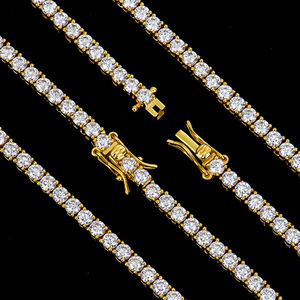 Collar de tenis de moissanita VVS de 3 mm chapado en oro sobre plata 925, con diamantes que pasan la prueba, estilo hip-hop, para hombre - Product Image 2