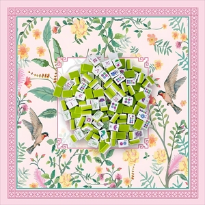 Mahjong américain gravé 4 couches, 1-3/16 po (30 mm), 160 tuiles, poids lourd, vert lime nacré, motif Hummingbird Spring Meadow Mat - Product Image 1
