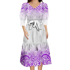 New Summer Polynesian <strong>Dresses</strong> Women Lady Elegant Puff Sleeve Tiered Midi <strong>Dress</strong> With Belts Lace up Custom <strong>Plus</strong> <strong>Size</strong> Womens <strong>Dress</strong> - Product Image 4