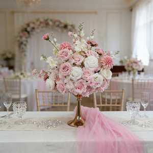 ช่อดอกไม้ประดิษฐ์สีชมพูทำมือใหม่สำหรับตกแต่งงานแต่งงานและงานวันเกิด - Product Image 1