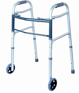 Déambulateurs et déambulateurs en alliage d'aluminium junior à deux boutons de conception pliante standard avec roues pour personnes âgées - Product Image 1