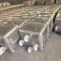 Chariot de transport de viande robuste en acier inoxydable 200L, chariot à benne pour la transformation de la viande, chariot mobile pour la viande