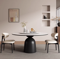 Moderner Esstisch aus Eschenholz & Steinplatte mit 6-Stühlen, Drehbarem Design, Kompaktes Esszimmermöbel für Zuhause