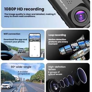 Wholesale 2-INCH 3-lens 1080P WiFi dashcam DVR Car Black Box Monitor Real <b>Camera</b> - Product Image 6