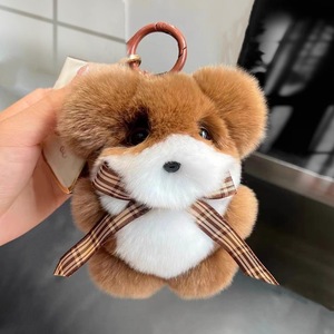 Fashionable Cute Bear Keychain Soft Rex Rabbit Fur Fluffy Bear Pendant Children's Gift for School Bag Accent