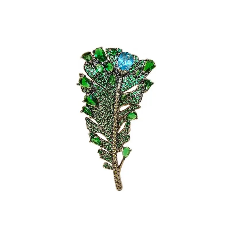 Bi Feather Pin Clothing Accessories Green Peacock Feather Brooch High-grade Delicate Corsage customization