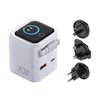 Cargador Rápido USB C PD GaN de 70W con Cargador de Pared Digital 3 en 1 con IA, Adaptador de Cargador USB C Retráctil para iPhone 18 17 iPad