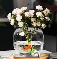 Vase rond en verre de couleur primaire, vase en verre moderne simple transparent pour arrangement de fleurs aquatiques