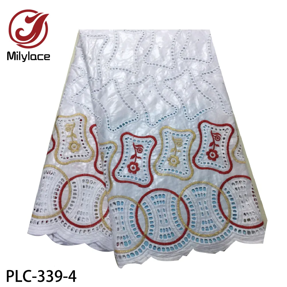 Newest White Embroidery 100% Cotton Guipure Lace Trim African Bazin Fabric