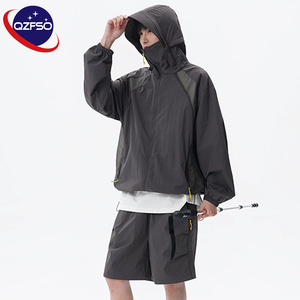QZFSO Custom Streetwear <b>Lightweight</b> Mesh Zip up Windbreaker Breathable Quick-dry Polyester Sun Protection <b>Jacket</b> With Hood - Product Image 4