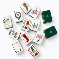 Jeu de Mahjong Américain Personnalisé en Acrylique Gravé, Tuiles de Mahjong Américain Vert Pin, Idéal pour Noël et les Soirées de Jeu en Famille, Cadeau